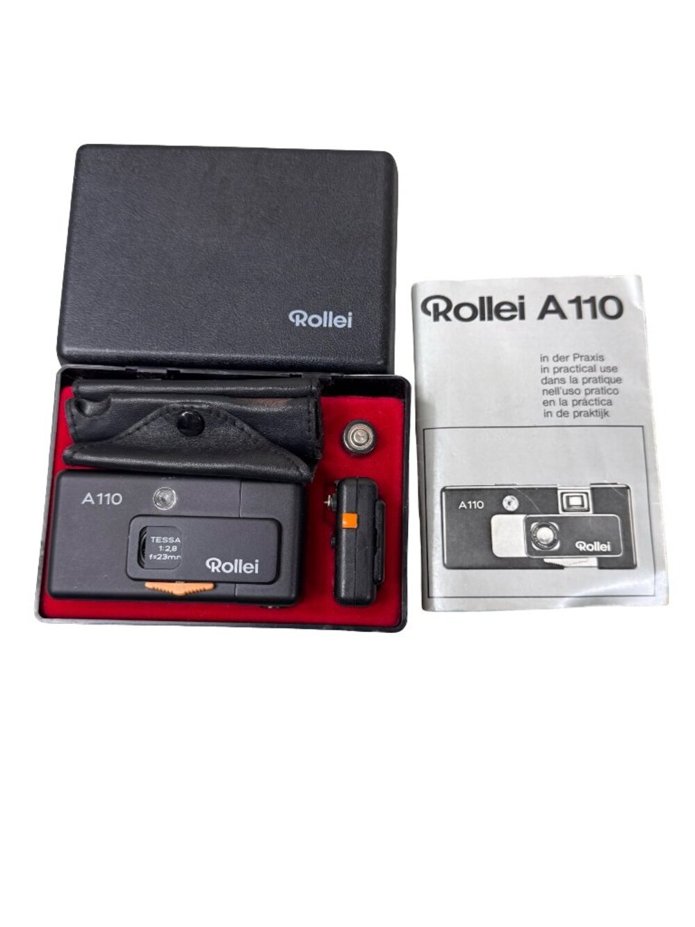Rollei A110 110 Film Miniature Camera Tessar 23mm F2.8 Untested W/ Case & Box